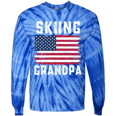 Skiing Grandpa American Flag July 4th Gift Tie-Dye Long Sleeve Shirt