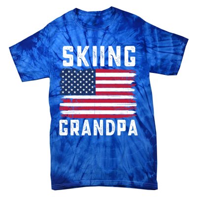 Skiing Grandpa American Flag July 4th Gift Tie-Dye T-Shirt