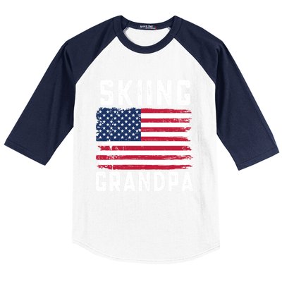 Skiing Grandpa American Flag July 4th Gift Baseball Sleeve Shirt