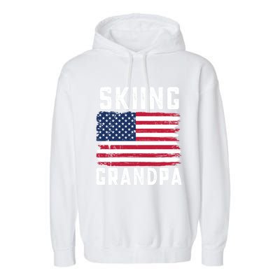 Skiing Grandpa American Flag July 4th Gift Garment-Dyed Fleece Hoodie