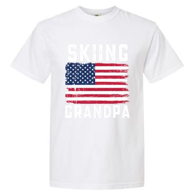 Skiing Grandpa American Flag July 4th Gift Garment-Dyed Heavyweight T-Shirt