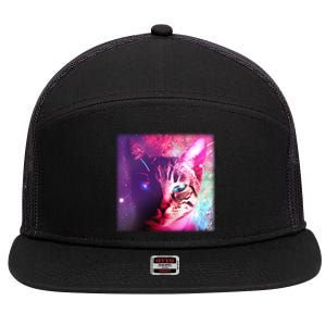 Spacy Galaxy Alien Cat 7 Panel Mesh Trucker Snapback Hat