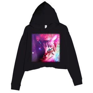 Spacy Galaxy Alien Cat Crop Fleece Hoodie