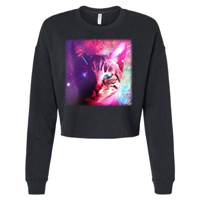 Spacy Galaxy Alien Cat Cropped Pullover Crew