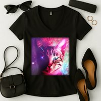 Spacy Galaxy Alien Cat Women's V-Neck T-Shirt