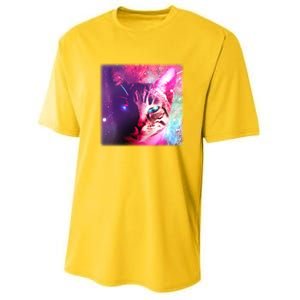 Spacy Galaxy Alien Cat Youth Performance Sprint T-Shirt