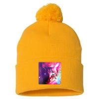 Spacy Galaxy Alien Cat Pom Pom 12in Knit Beanie