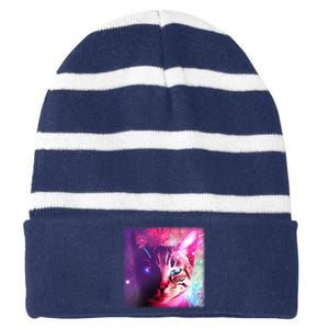 Spacy Galaxy Alien Cat Striped Beanie with Solid Band