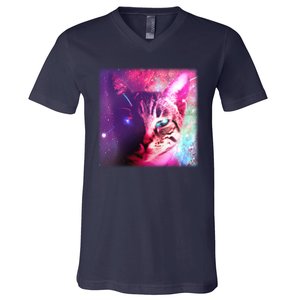 Spacy Galaxy Alien Cat V-Neck T-Shirt