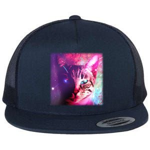 Spacy Galaxy Alien Cat Flat Bill Trucker Hat