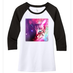 Spacy Galaxy Alien Cat Women's Tri-Blend 3/4-Sleeve Raglan Shirt