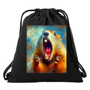 Scream Groundhog Artistic Groundhog Day Drawstring Bag