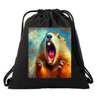 Scream Groundhog Artistic Groundhog Day Drawstring Bag