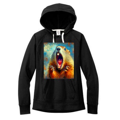 Scream Groundhog Artistic Groundhog Day Women's Fleece Hoodie