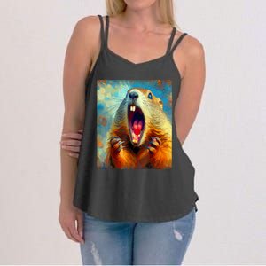 Scream Groundhog Artistic Groundhog Day Women's Strappy Tank