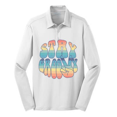 Stay Groovy and Peace Retro Vintage 70's style Silk Touch Performance Long Sleeve Polo