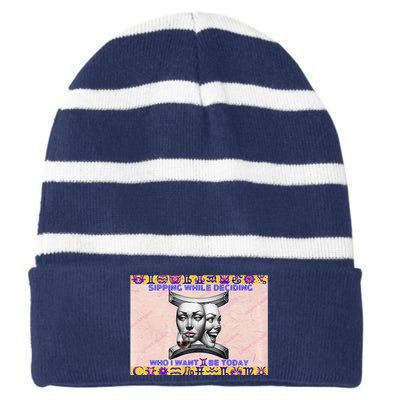 Stylish Gemini And Wine Season Design Premium Striped Beanie with Solid Band