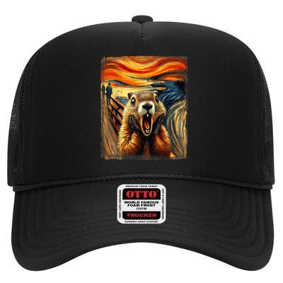 Scream Groundhog | Artistic Groundhog Day High Crown Mesh Back Trucker Hat