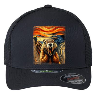 Scream Groundhog | Artistic Groundhog Day Flexfit Unipanel Trucker Cap