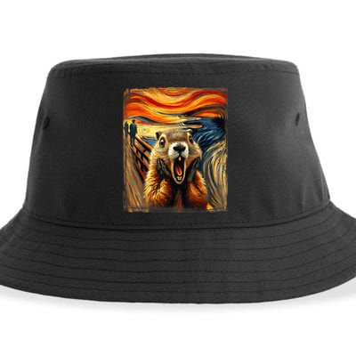 Scream Groundhog | Artistic Groundhog Day Sustainable Bucket Hat