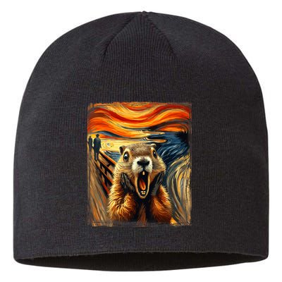 Scream Groundhog | Artistic Groundhog Day Sustainable Beanie