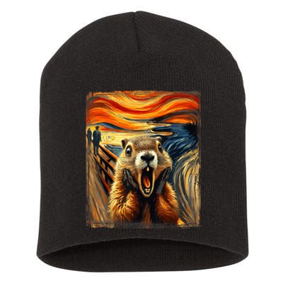 Scream Groundhog | Artistic Groundhog Day Short Acrylic Beanie