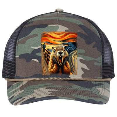 Scream Groundhog | Artistic Groundhog Day Retro Rope Trucker Hat Cap