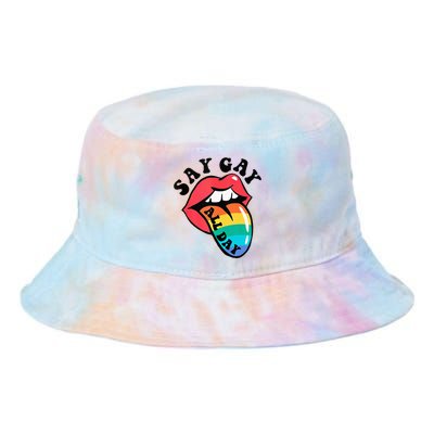 Say Gay All Day Rainbow LGBT Pride Month Lesbian Proud LGBT Tie Dye Newport Bucket Hat