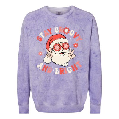 Stay Groovy And Bright Santa Xmas Retro Christmas Colorblast Crewneck Sweatshirt