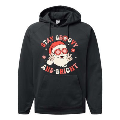 Stay Groovy And Bright Santa Xmas Retro Christmas Performance Fleece Hoodie