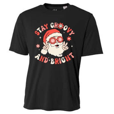 Stay Groovy And Bright Santa Xmas Retro Christmas Cooling Performance Crew T-Shirt