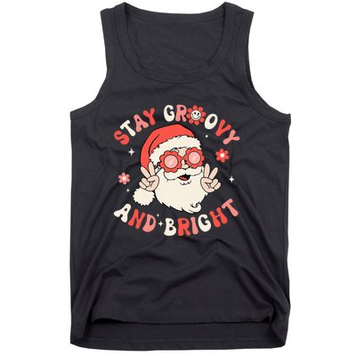 Stay Groovy And Bright Santa Xmas Retro Christmas Tank Top