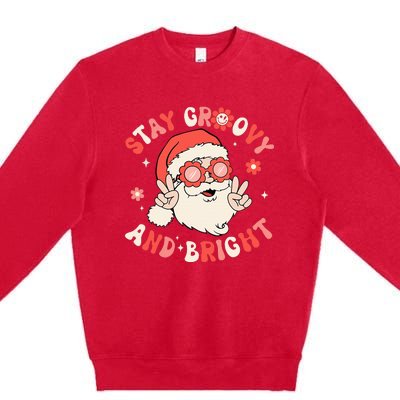 Stay Groovy And Bright Santa Xmas Retro Christmas Premium Crewneck Sweatshirt