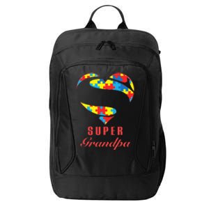 Super Grandpa Autism Awareness Gifts Autism Heart City Backpack