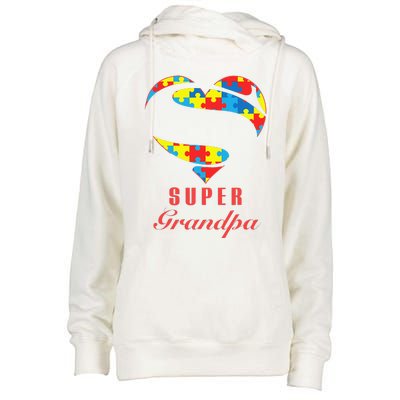 Super Grandpa Autism Awareness Gifts Autism Heart Womens Funnel Neck Pullover Hood