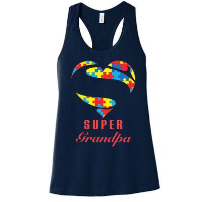 Super Grandpa Autism Awareness Gifts Autism Heart Women's Racerback Tank