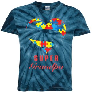 Super Grandpa Autism Awareness Gifts Autism Heart Kids Tie-Dye T-Shirt