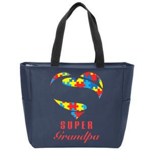 Super Grandpa Autism Awareness Gifts Autism Heart Zip Tote Bag