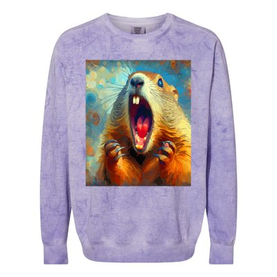 Scream Groundhog Artistic Groundhog Day Colorblast Crewneck Sweatshirt