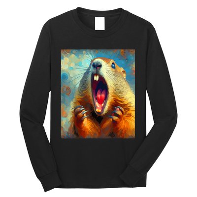 Scream Groundhog Artistic Groundhog Day Long Sleeve Shirt