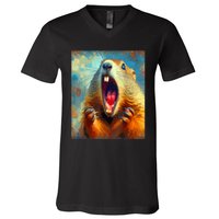 Scream Groundhog Artistic Groundhog Day V-Neck T-Shirt