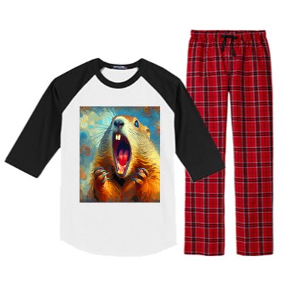 Scream Groundhog Artistic Groundhog Day Raglan Sleeve Pajama Set