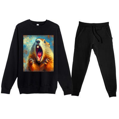 Scream Groundhog Artistic Groundhog Day Premium Crewneck Sweatsuit Set