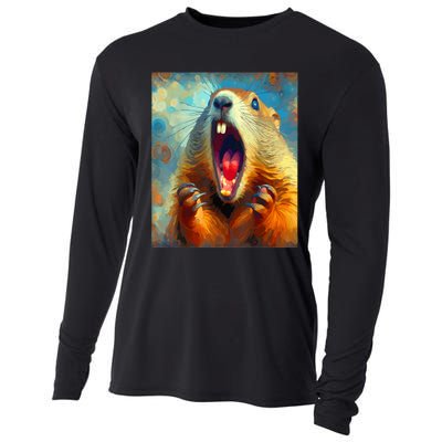 Scream Groundhog Artistic Groundhog Day Cooling Performance Long Sleeve Crew