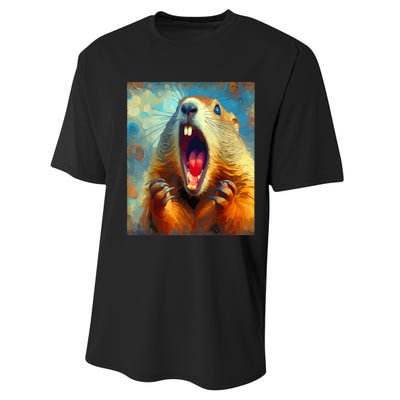 Scream Groundhog Artistic Groundhog Day Performance Sprint T-Shirt