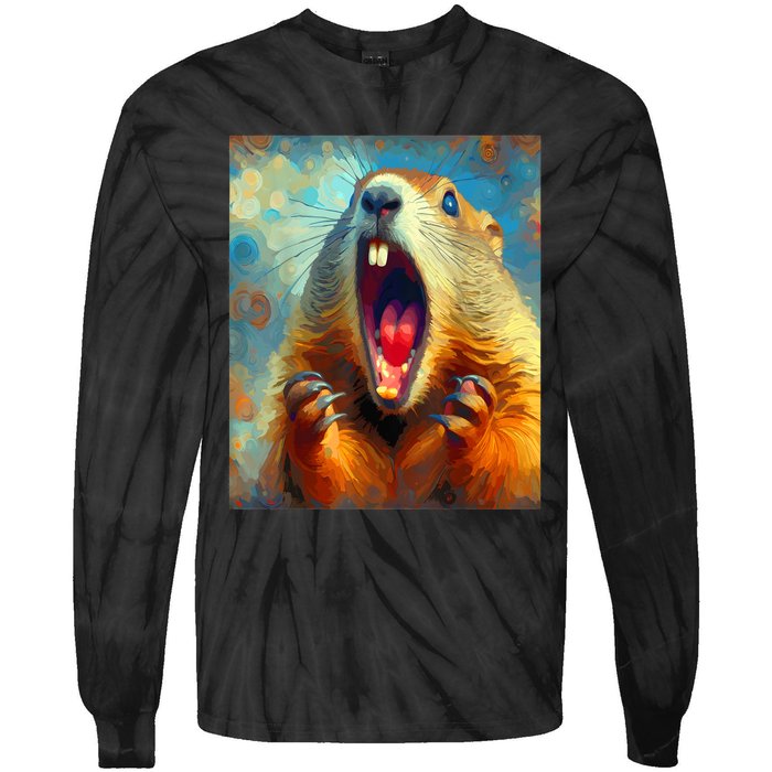 Scream Groundhog Artistic Groundhog Day Tie-Dye Long Sleeve Shirt