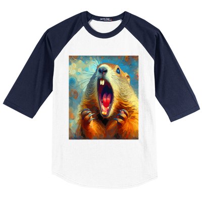 Scream Groundhog Artistic Groundhog Day Baseball Sleeve Shirt