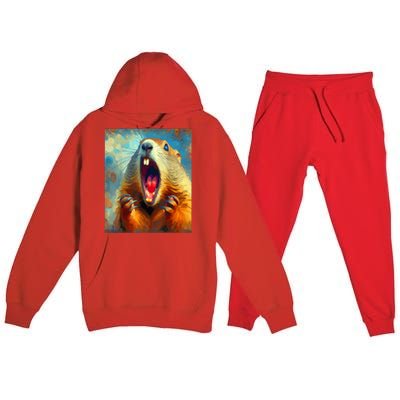 Scream Groundhog Artistic Groundhog Day Premium Hooded Sweatsuit Set