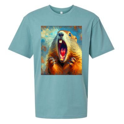 Scream Groundhog Artistic Groundhog Day Sueded Cloud Jersey T-Shirt