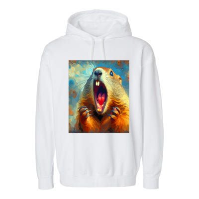 Scream Groundhog Artistic Groundhog Day Garment-Dyed Fleece Hoodie